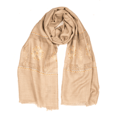Embroidered Pashmina Stole - Natural & White