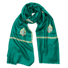 Embroidered Pashmina Stole - Emerald Green & Gold