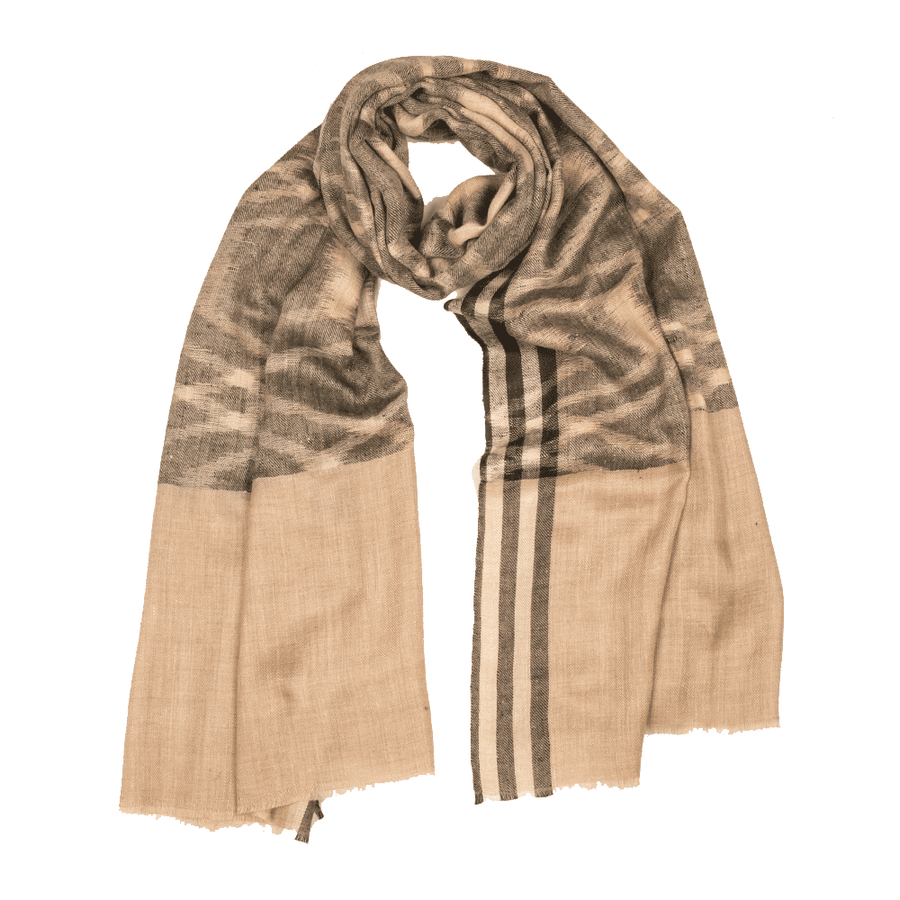 Ikat Cashmere Pashmina Stole - Natural Black
