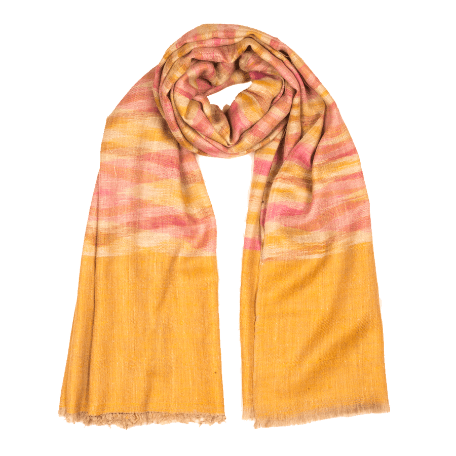 Ikat Cashmere Pashmina Stole - Spruce Yellow Purple