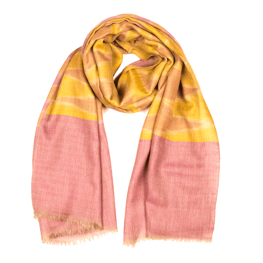 Ikat Cashmere Pashmina Stole - Orchid Haze & Mustard
