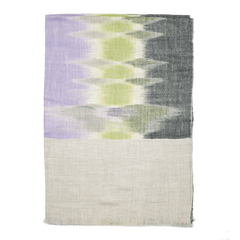 Ikat Cashmere Pashmina Stole - White & Lime Green
