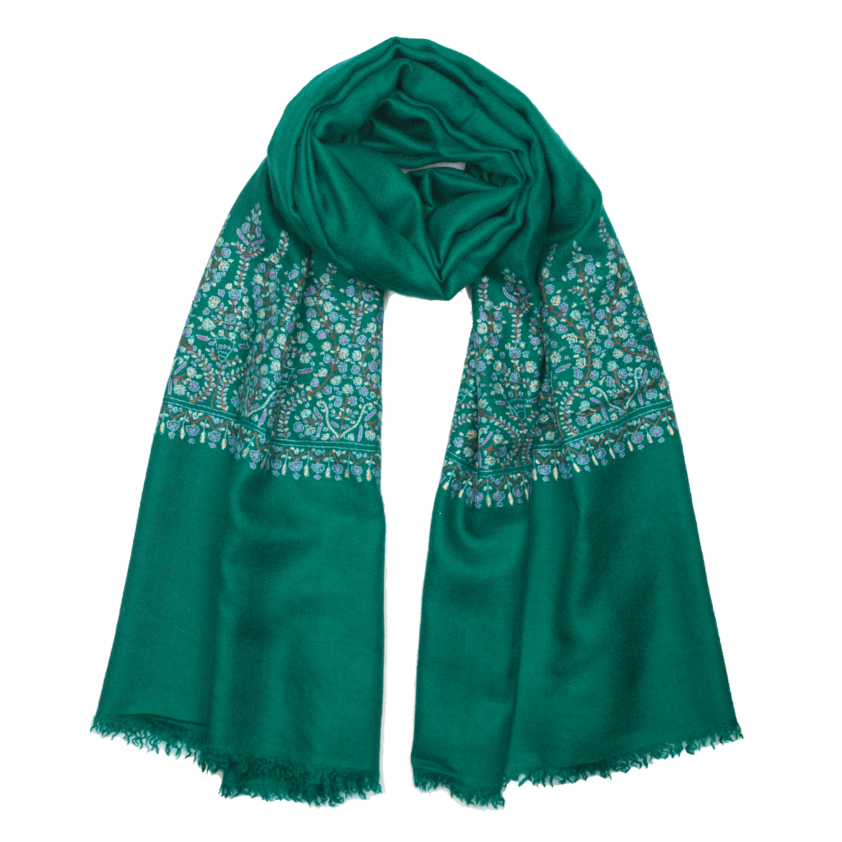 Embroidered Pashmina Stole - Evergreen & Purple