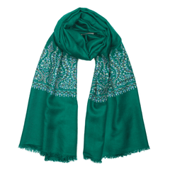 Embroidered Pashmina Stole - Evergreen & Purple