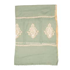 Embroidered Pashmina Stole - Dusty Turquois & White