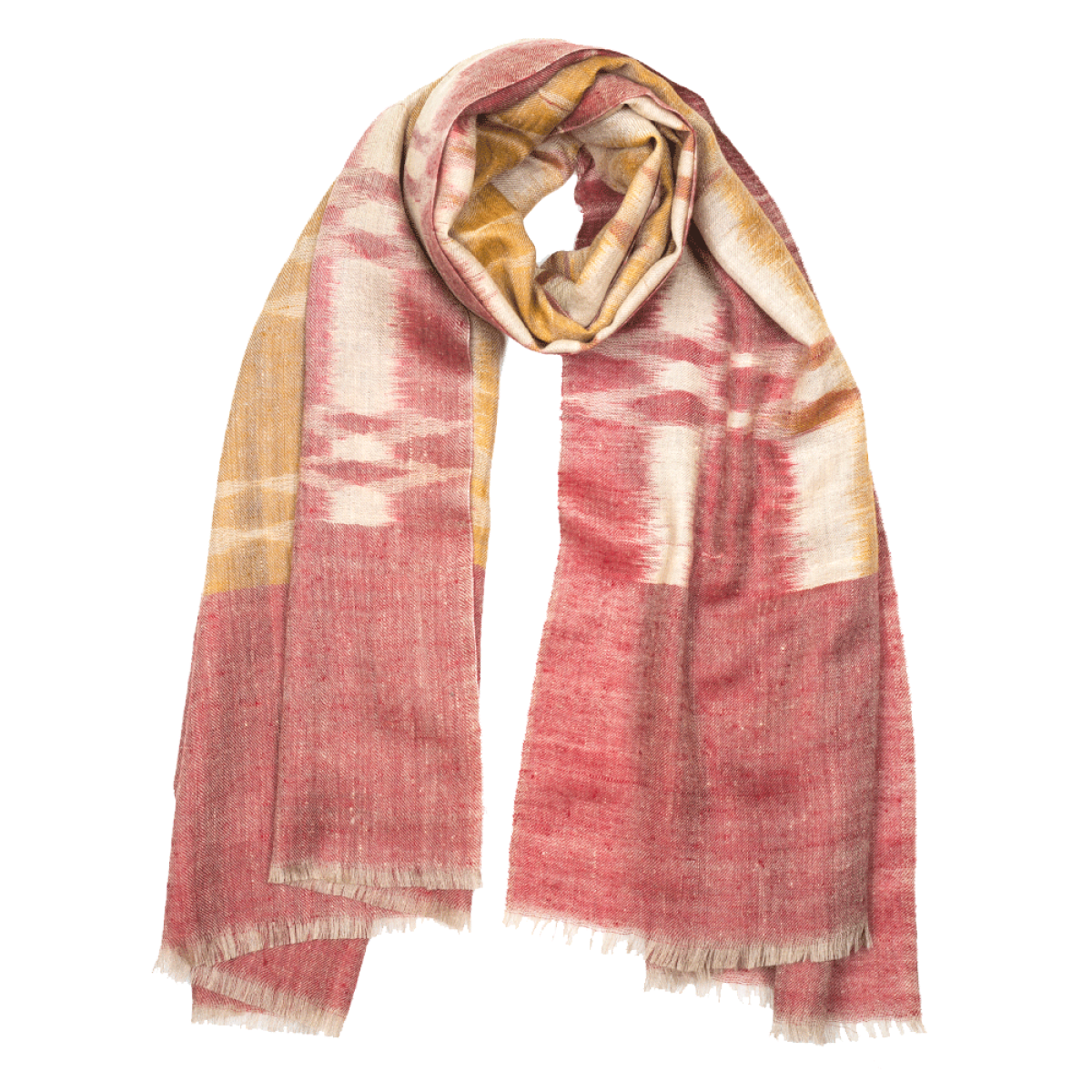 Ikat Cashmere Pashmina Stole - Red & Mustard