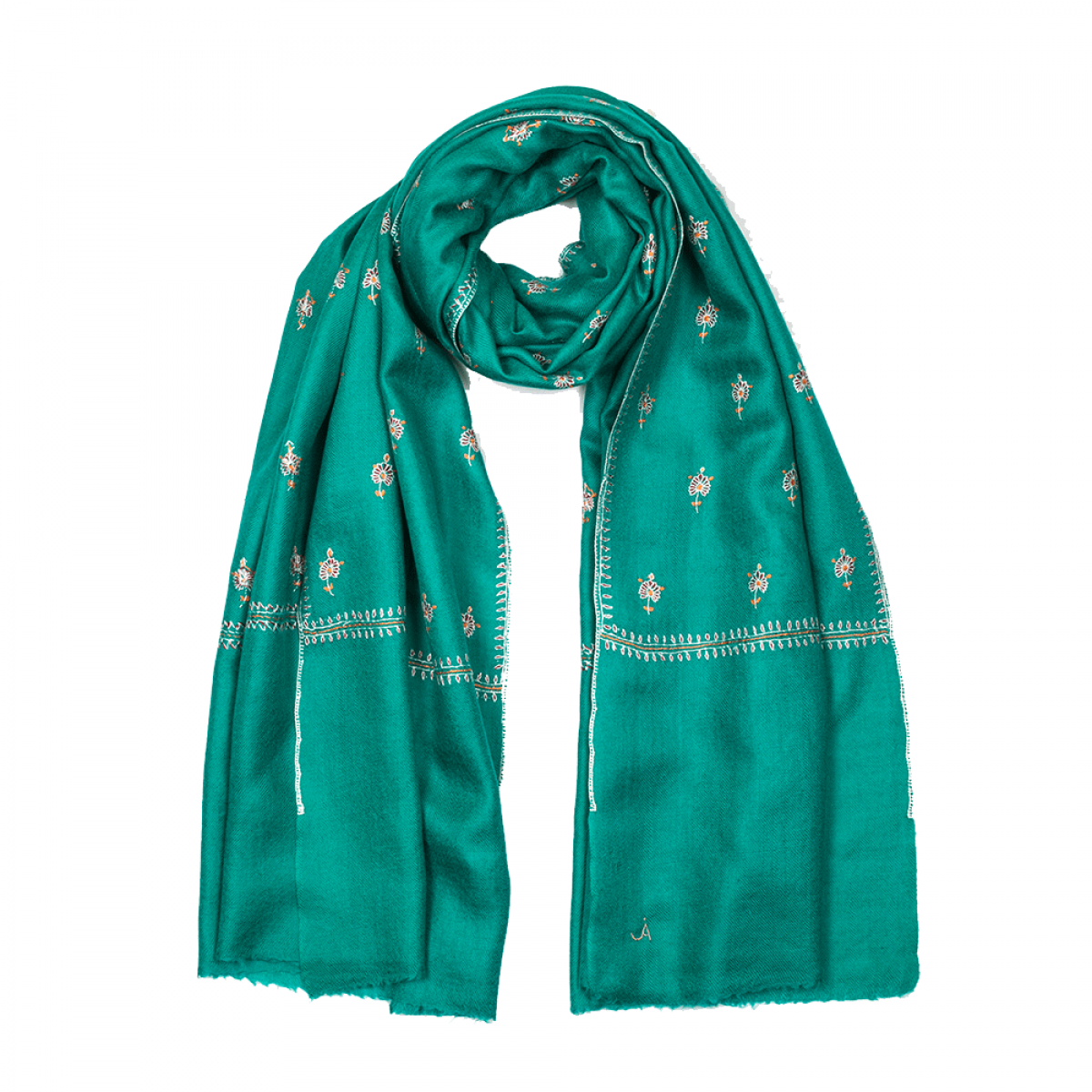 Embroidered Pashmina Stole - Teal & Red