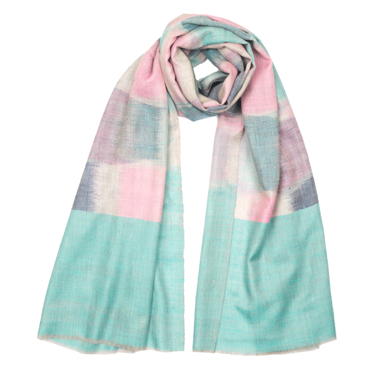 Ikat Cashmere Pashmina Stole - Baby Blue & Pink