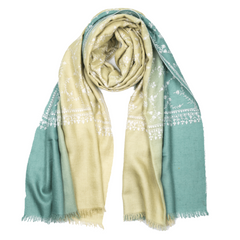Embroidered Pashmina Shawl - Duo Light Sage & Wrought Iron