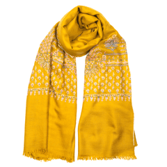 Embroidered Pashmina Stole - Honey Gold & Pink