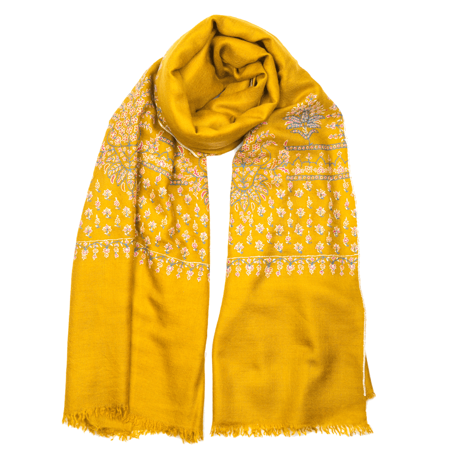 Embroidered Pashmina Stole - Honey Gold & Pink