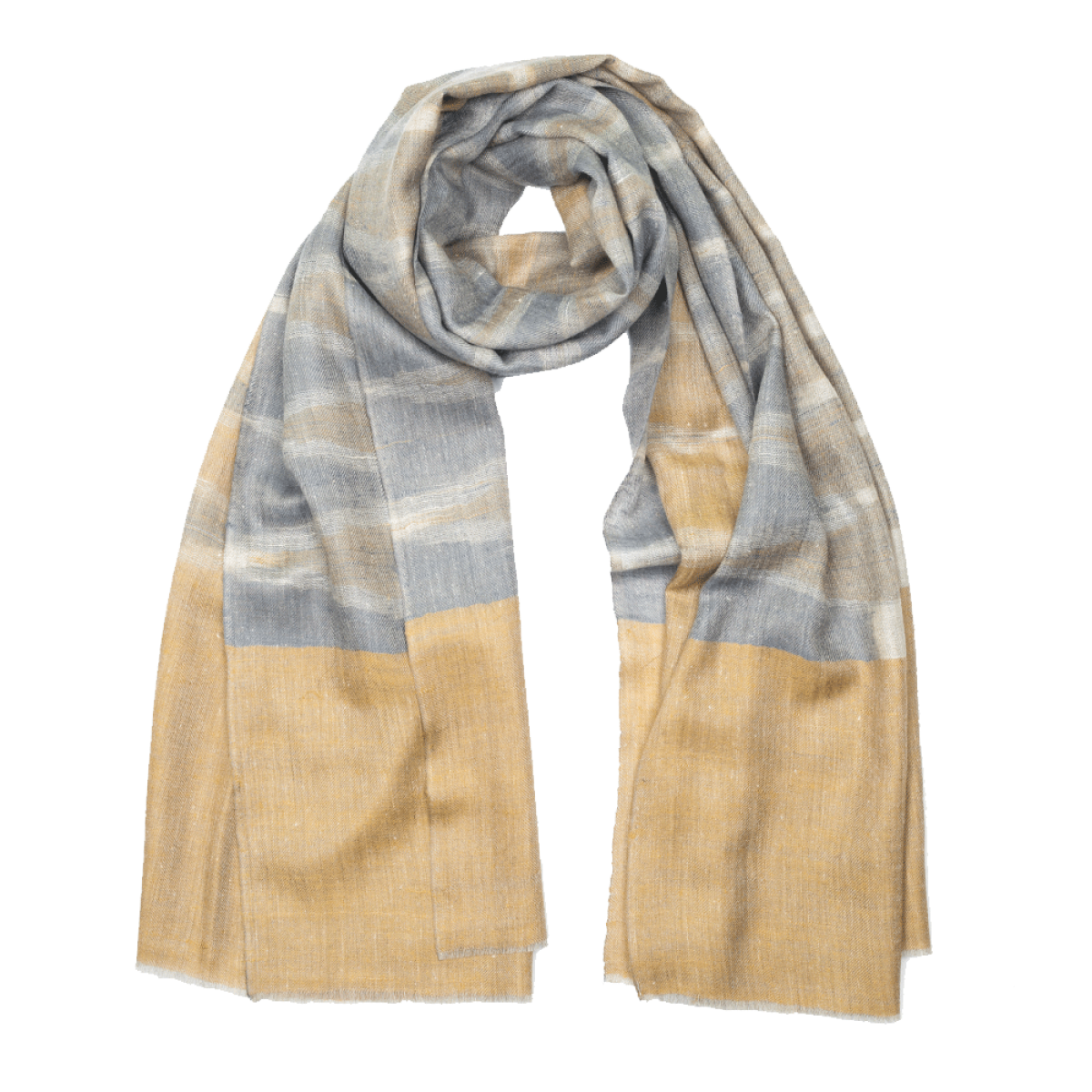 Ikat Cashmere Pashmina Stole - Mustard & Light Blue