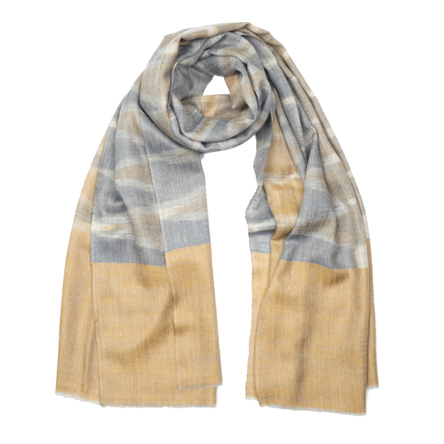 Ikat Cashmere Pashmina Stole - Mustard & Light Blue