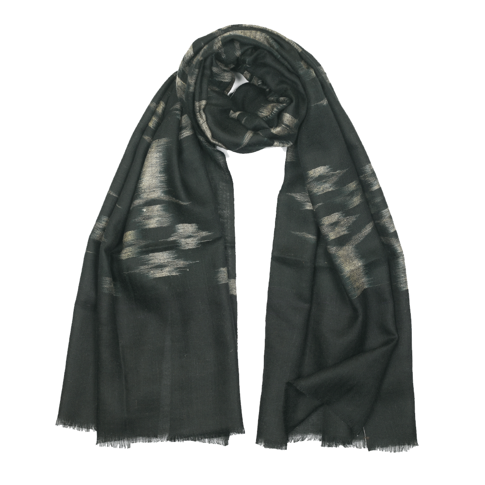 Ikat Cashmere Pashmina Stole - Black & Light Grey