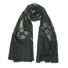 Ikat Cashmere Pashmina Stole - Black & Light Grey