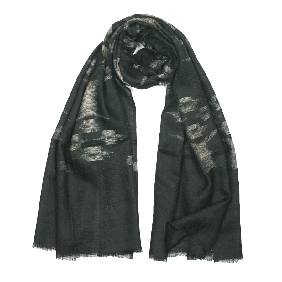 Ikat Cashmere Pashmina Stole - Black & Light Grey