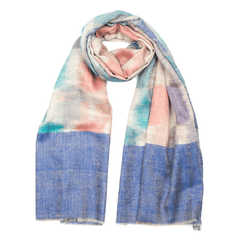 Ikat Cashmere Pashmina Stole - Blue & Plaid