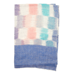 Ikat Cashmere Pashmina Stole - Blue & Plaid