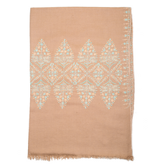 Embroidered Pashmina Stole - Ight Taupe & Aqua