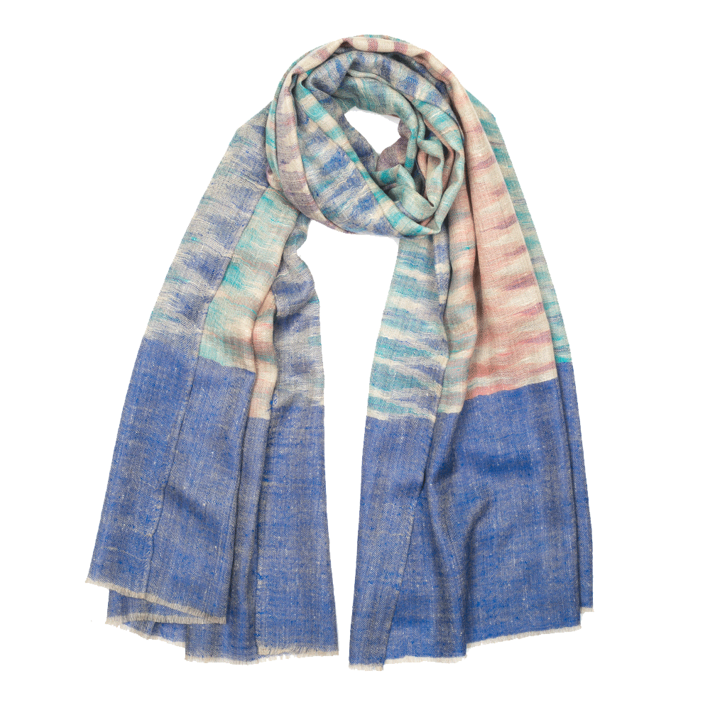 Ikat Cashmere Pashmina Stole - Blue & Argyle