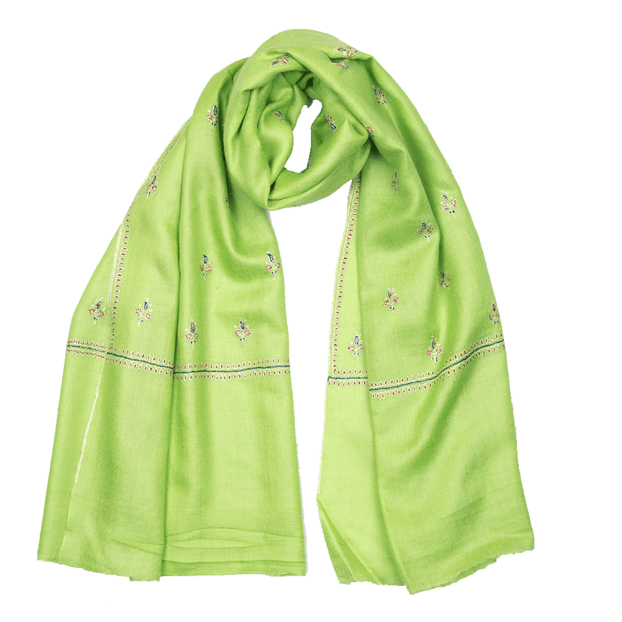 Embroidered Pashmina Stole - Grass Green