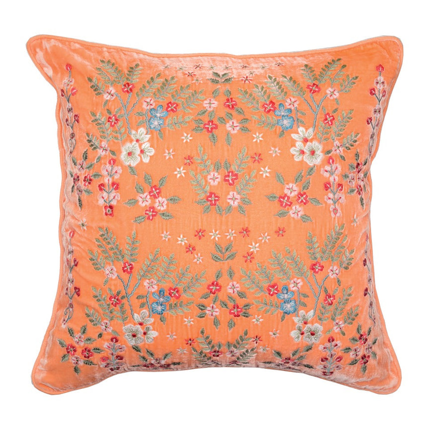Designer Embroidered Cushion Cover - Peachy Orange