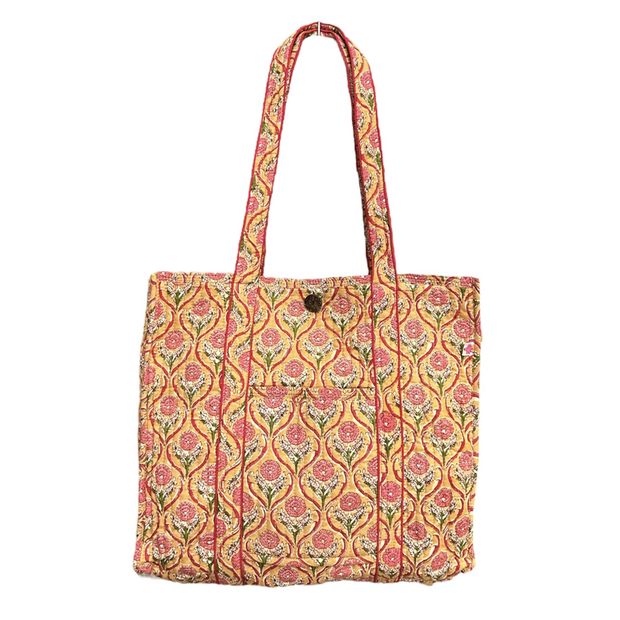 Block Printed Cotton Quilted Bag - Golden Glow