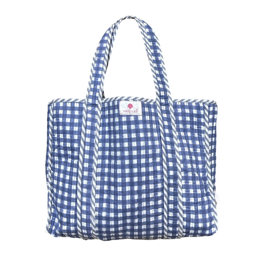 Block Printed Cotton Quilted Bag - Quiet Harbor
