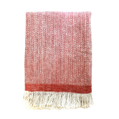 Cashmere Throw in Herringbone - Orange Red & White