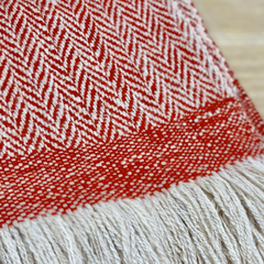 Cashmere Throw in Herringbone - Orange Red & White