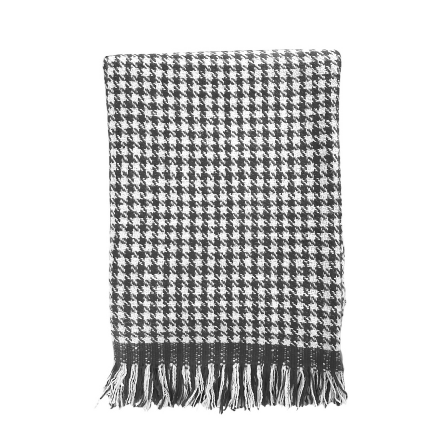 Cashmere Throw in Herringbone - Hound Tooth Black & White