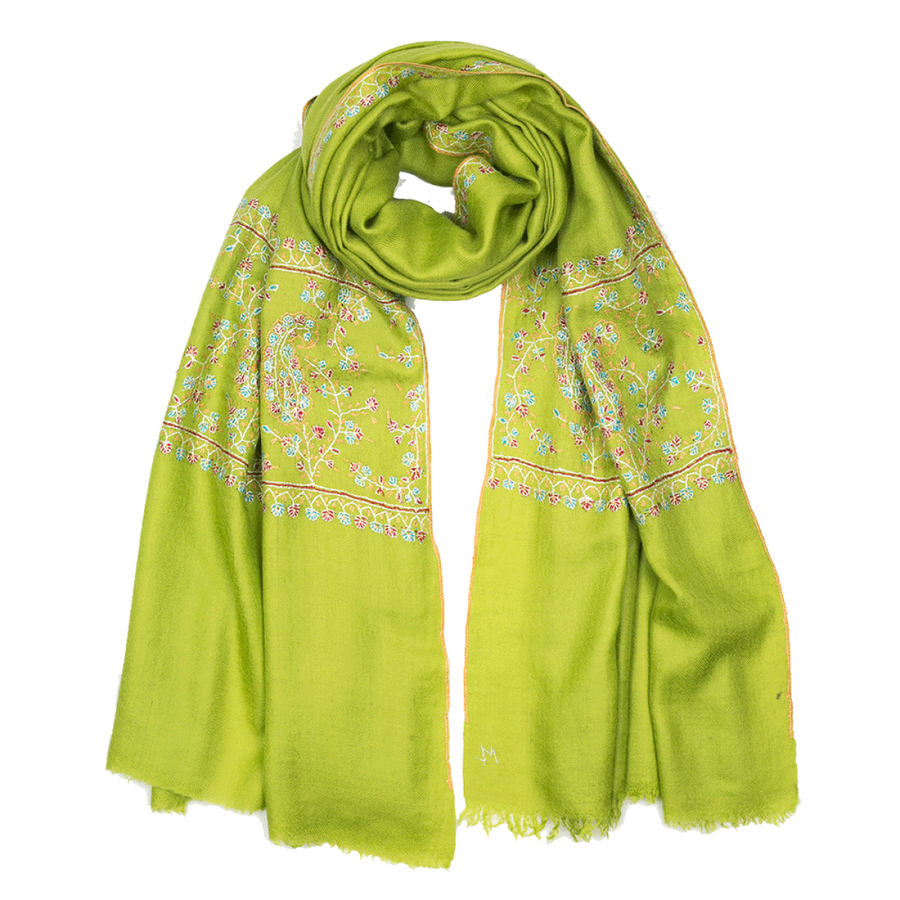 Embroidered Pashmina Stole - Lime Green & Blue