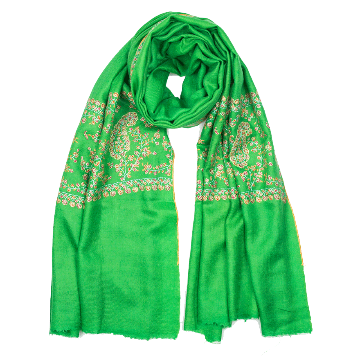 Embroidered Pashmina Stole - Green & Orange