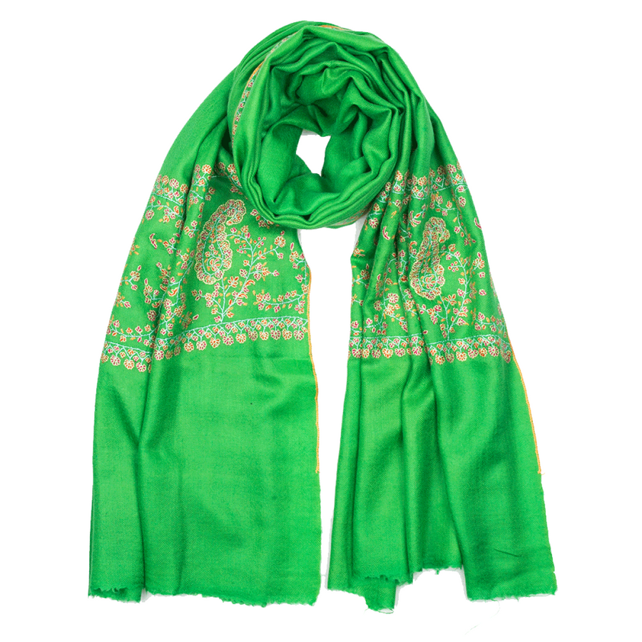 Embroidered Pashmina Stole - Green & Orange