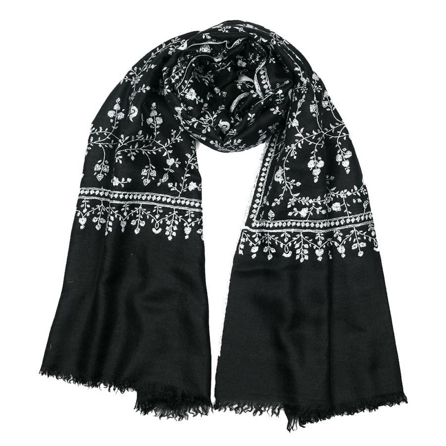 Embroidered Pashmina Stole - Black & White