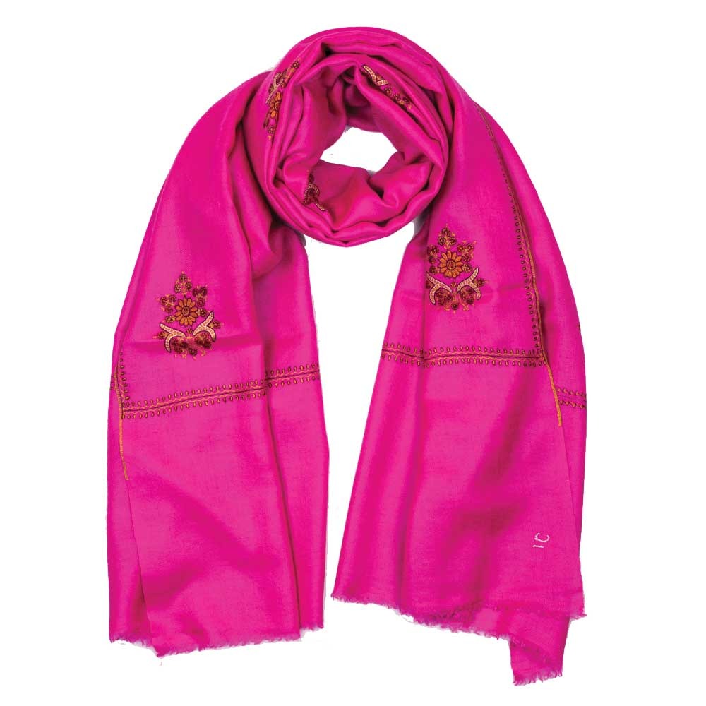 Embroidered Pashmina Stole - Magenta