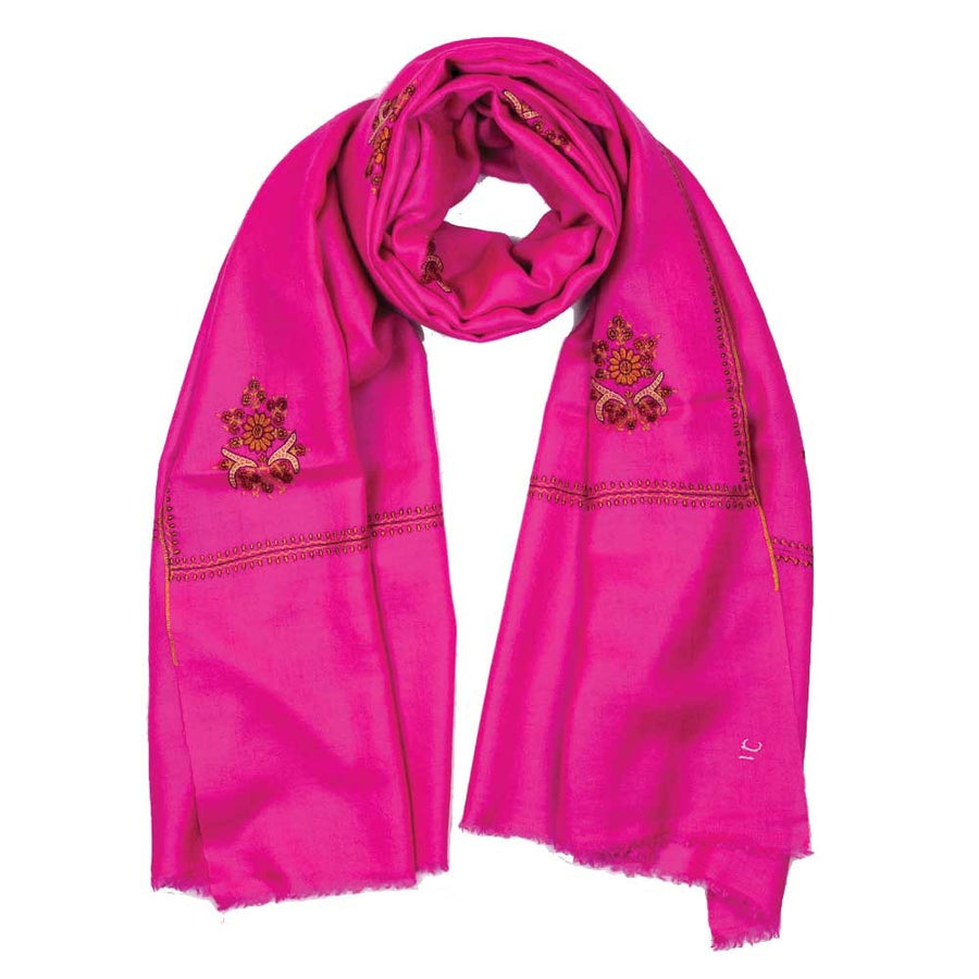 Embroidered Pashmina Stole - Magenta