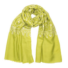 Embroidered Pashmina Stole - Lime Green & Light Salmon