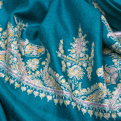 Embroidered Pashmina Stole - Teal Green