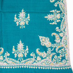 Embroidered Pashmina Stole - Teal Green