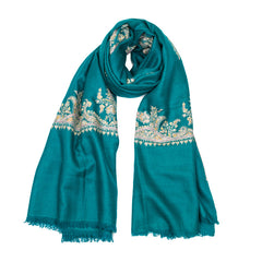 Embroidered Pashmina Stole - Teal Green