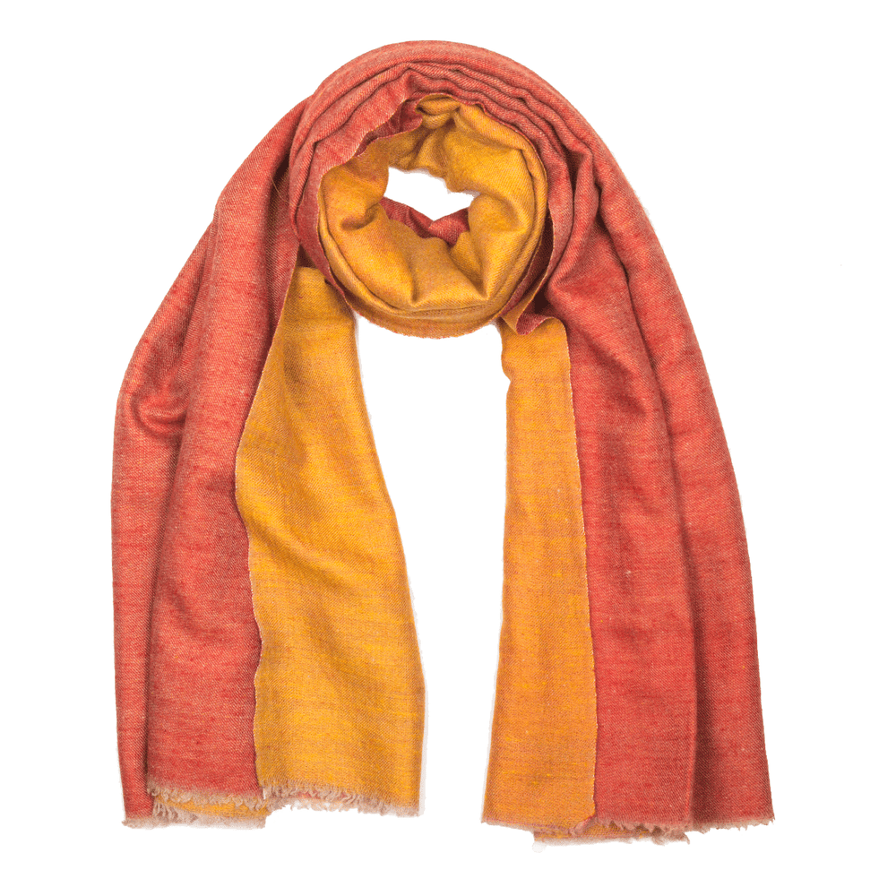 Ikat Cashmere Pashmina Stole - Duo Side Brick & Mustard