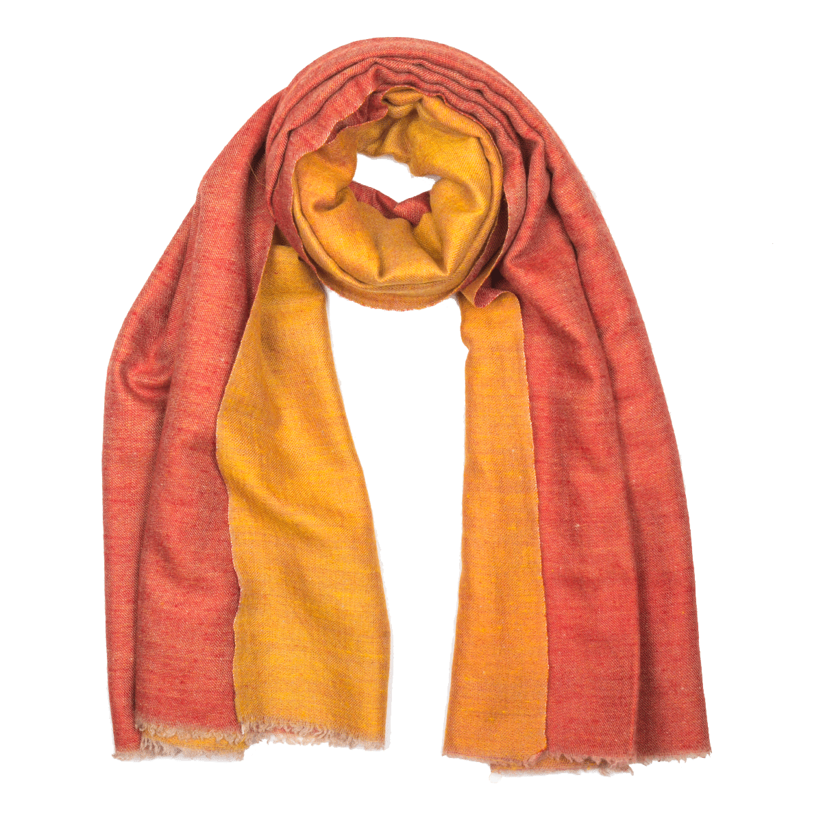 Ikat Cashmere Pashmina Stole - Duo Side Brick & Mustard