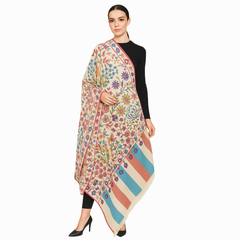 Handwoven Kani Pashmina Shawl - Blue & Moss Green Floral