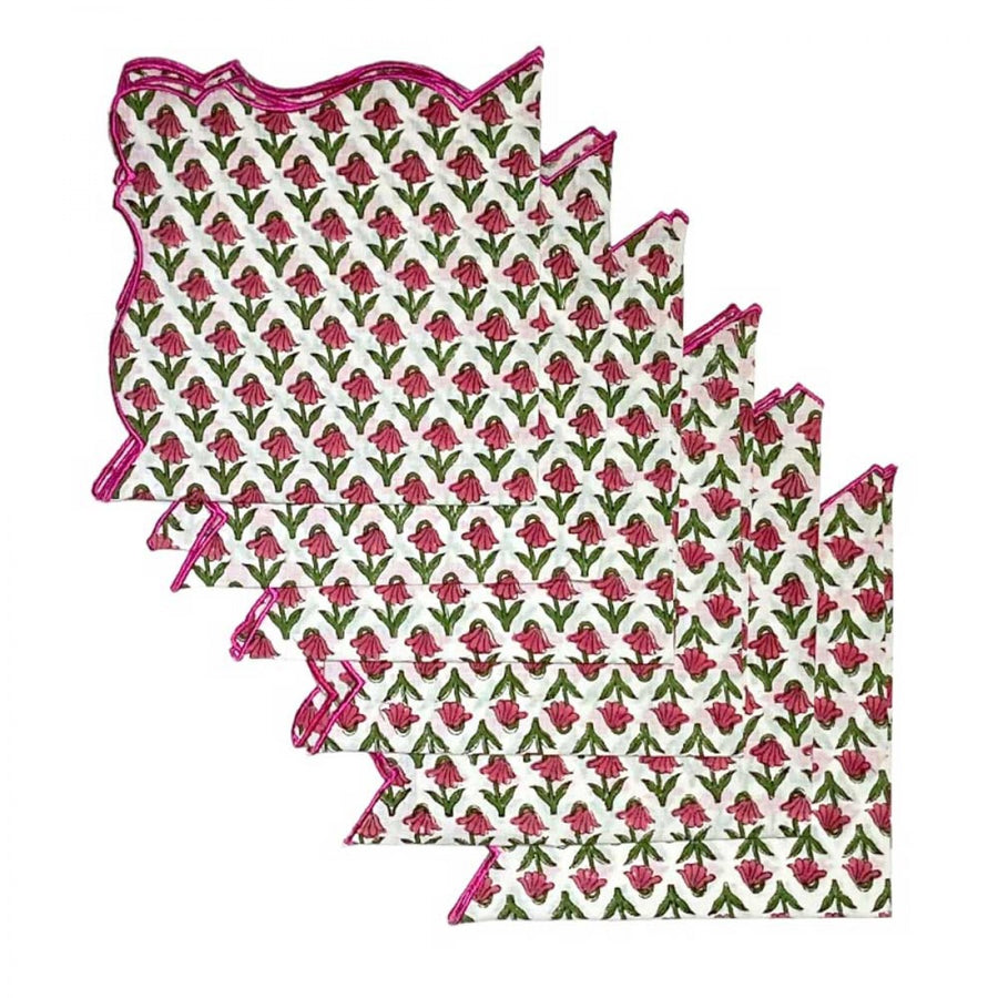 Cotton Scallop Embroidered Printed Napkin - Iris (Set of 6)
