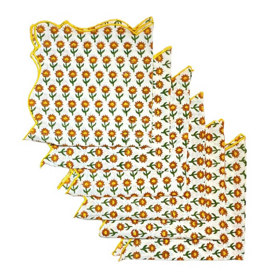 Cotton Scallop Embroidered Printed Napkin - Sunflower (Set of 6)