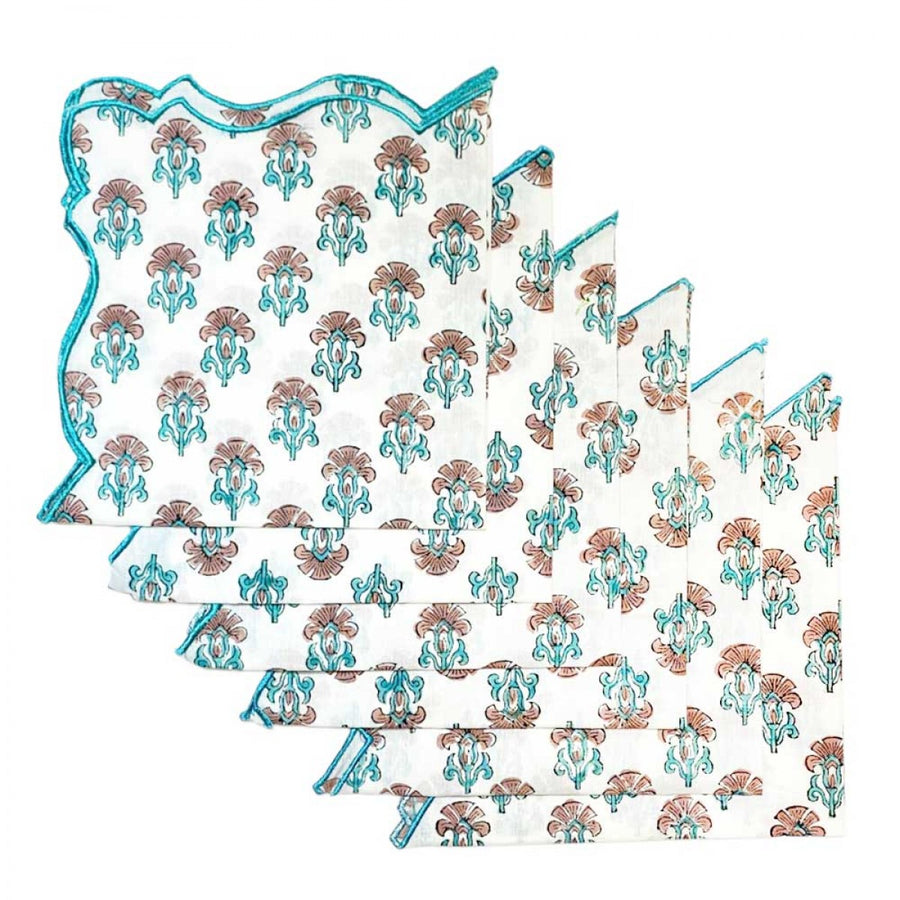 Cotton Scallop Embroidered Printed Napkin - White (Set of 6)