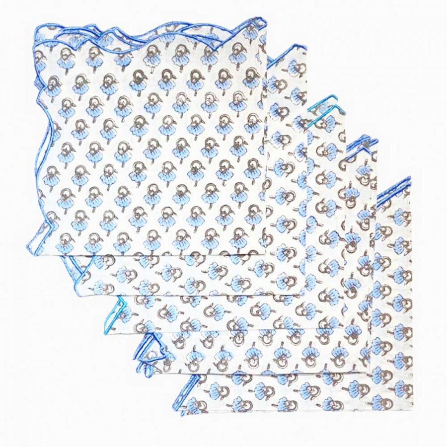 Cotton Scallop Embroidered Printed Napkin - Snowdrop (Set of 6)