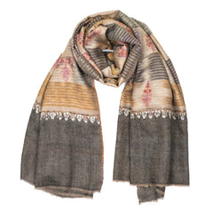 Embroidered Pashmina Shawls Ikat - Black & Gold Stripes