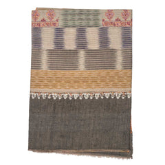 Embroidered Pashmina Shawls Ikat - Black & Gold Stripes